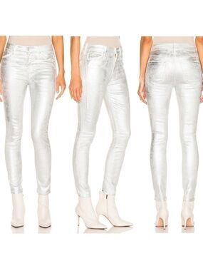 MOTHER High Waisted Looker Ankle in silver linings Sz 27 NWOT metallic foil